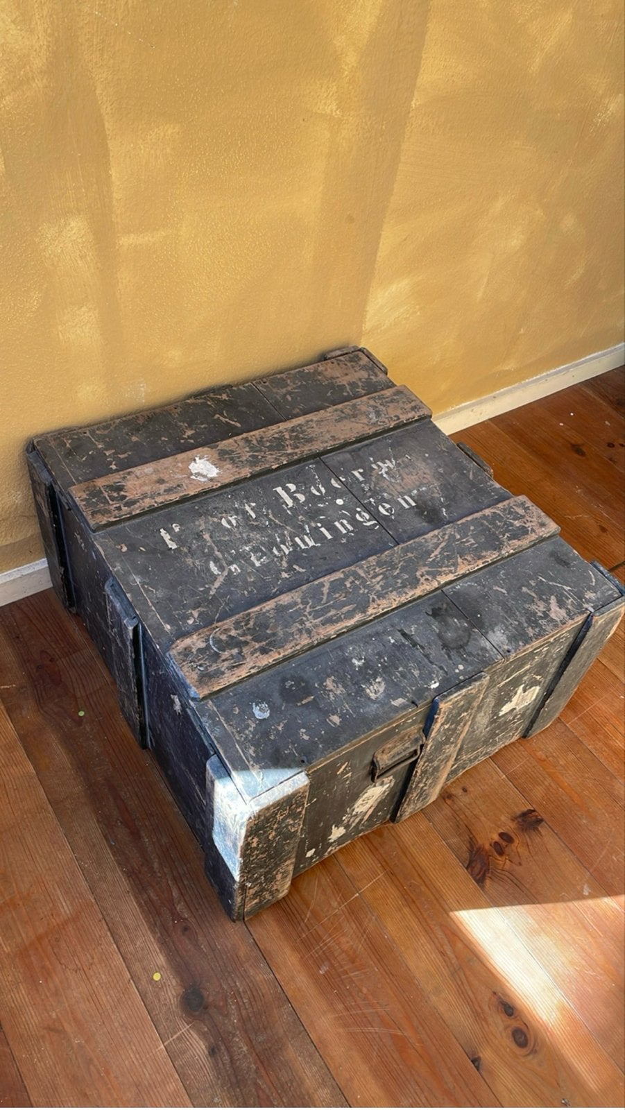 Antieke houten transportkist / opbergkist, Ophalen