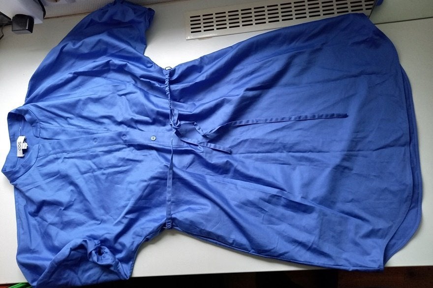 COS mooi blauw paarse overhemd jurk + riem, maat 36, Maat 38/40 (M), COS, Zo goed als nieuw, Knielengte