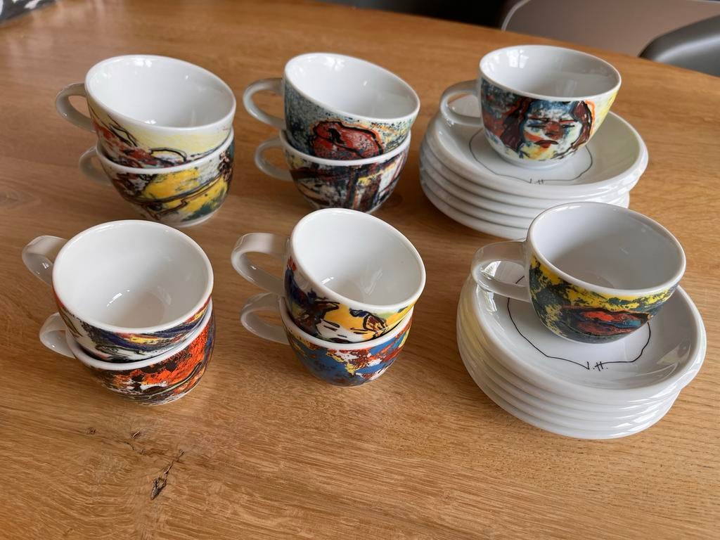 Saeco Collection Kopjes Janet Hönig - Cappuccino & Espresso, Gebruikt, Keramiek, Ophalen of Verzenden, Overige stijlen