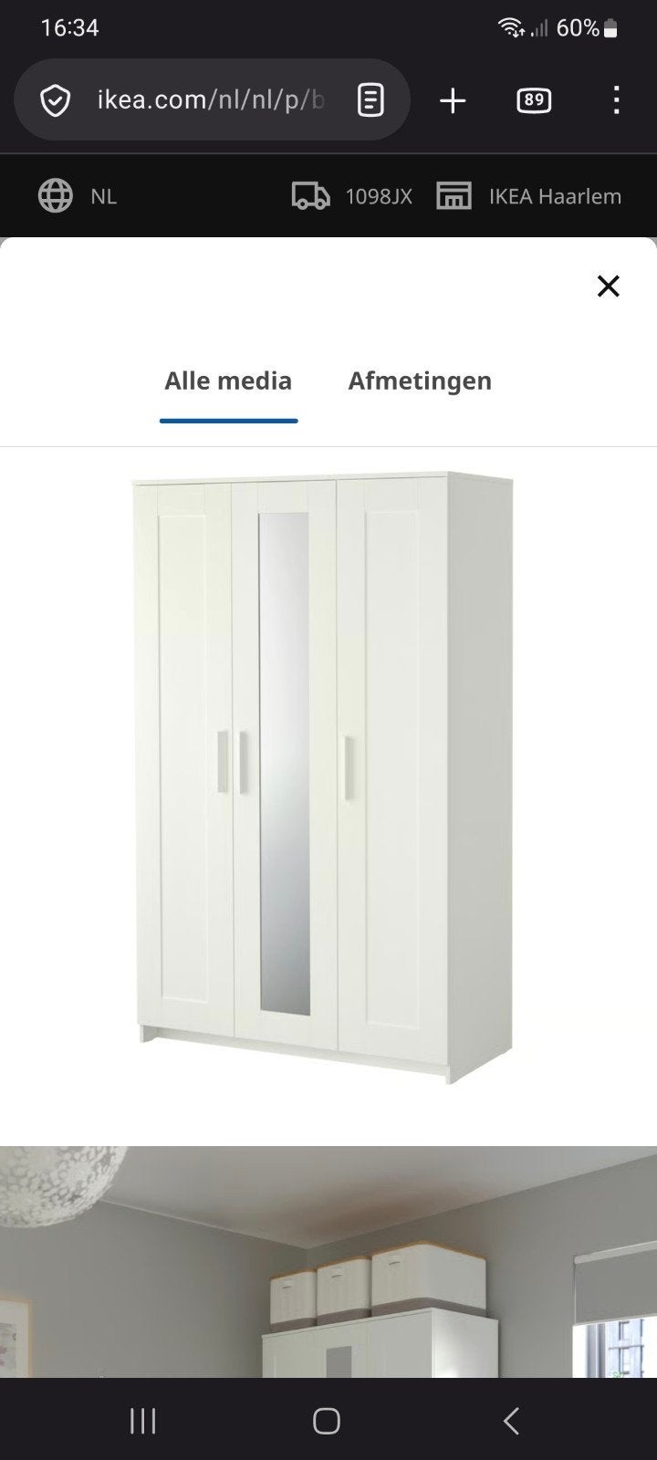 IKEA BRIMNES Kledingkast met 3 deuren, wit, Huis en Inrichting, Ophalen, Overige materialen, Met deur(en), Zo goed als nieuw