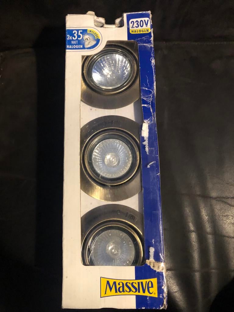 Massive 3x35W Halogeen Inbouwspots - Nieuw in doos, 30 tot 60 watt, Halogeen (gloei)lamp, Nieuw, Bipin of Steekvoet