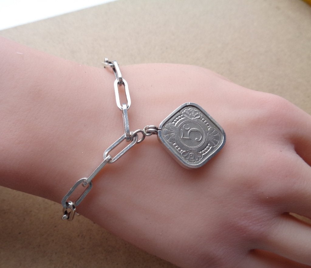 zilveren armband met munt hanger [250], Verzenden, Zo goed als nieuw, Zilver, Zilver