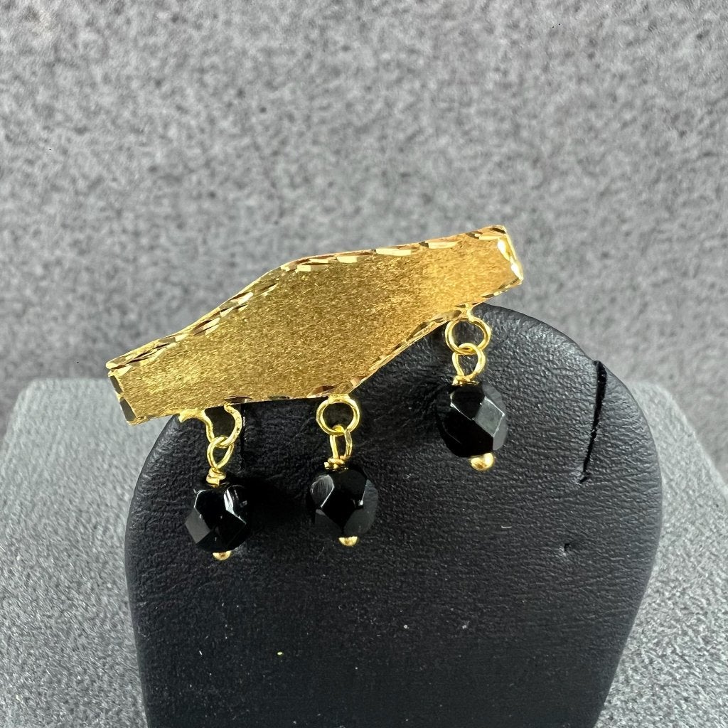 Gouden Broche | 14k | 1,8g | plaatje met 3 kralen | 415742, Gebruikt, Minder dan 4 cm, Ophalen of Verzenden, Goud