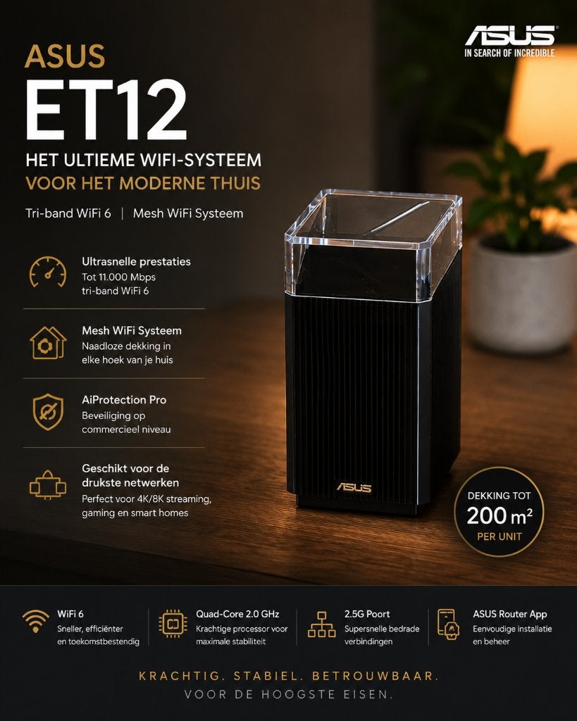 ASUS ZenWiFi Pro ET12 Mesh WiFi 6 versterker, Ophalen of Verzenden, Zo goed als nieuw, Router, ASUS