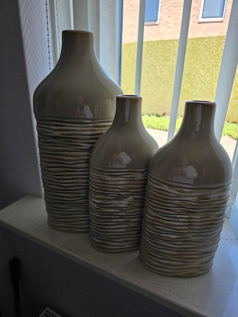 Set van 3 decoratieve vazen en 2 kandelaars, Antiek en Kunst, Ophalen of Verzenden