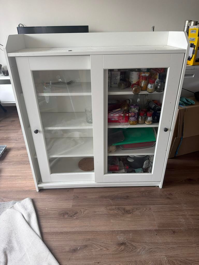 IKEA keuken kastje met glazen schuifdeuren, Huis en Inrichting, Keuken | Keukenelementen, Gebruikt, Wit, Minder dan 100 cm, 25 tot 50 cm