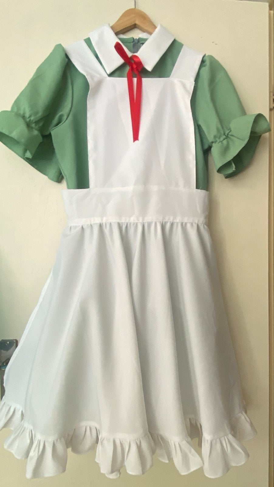 Groene Cosplay Jurk met Schort en Strikken, Ophalen of Verzenden, Zo goed als nieuw, Pak of Jurk