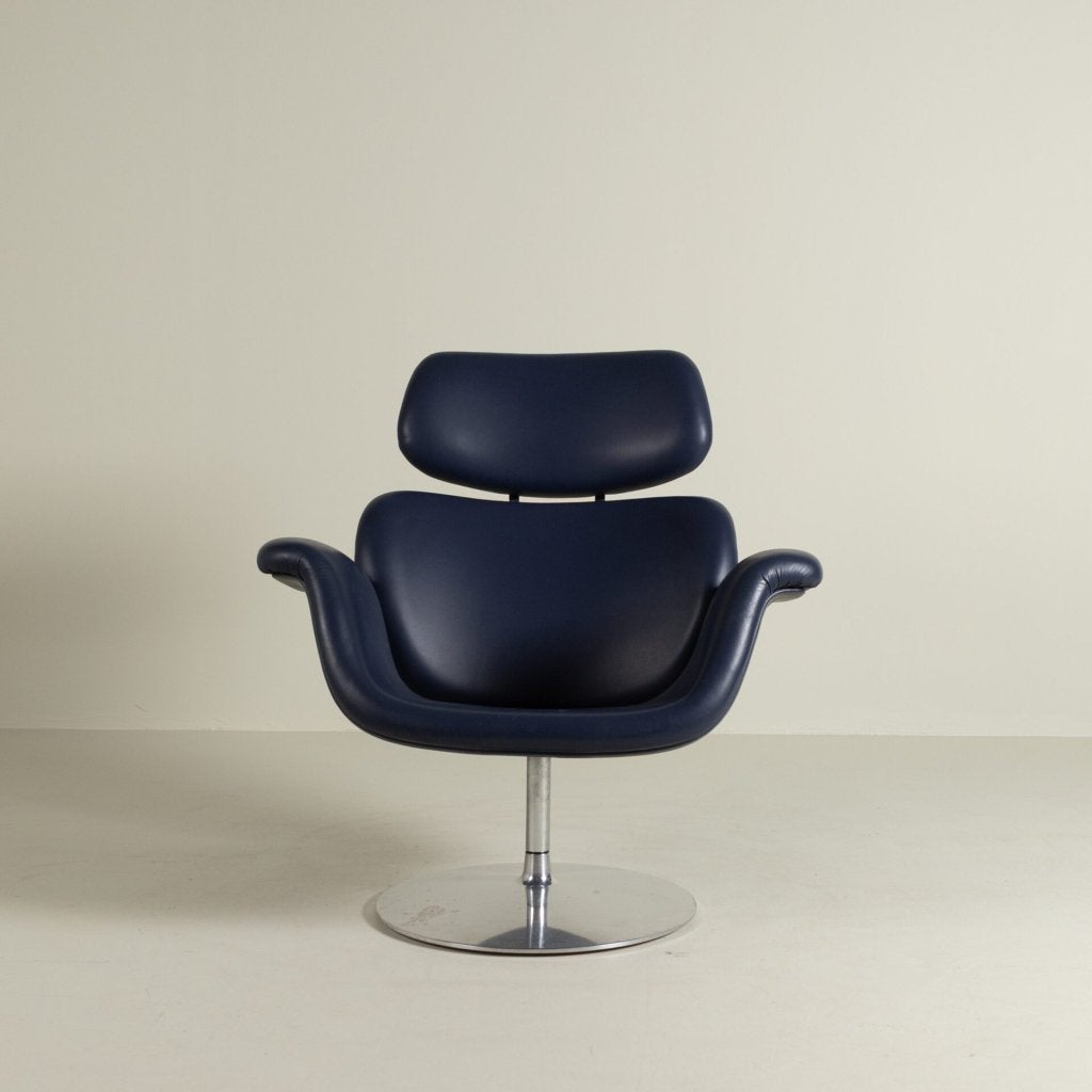 Artifort Big Tulip Fauteuil Donkerblauw Leer, Niet ingevuld, Zo goed als nieuw, Niet ingevuld, Niet ingevuld