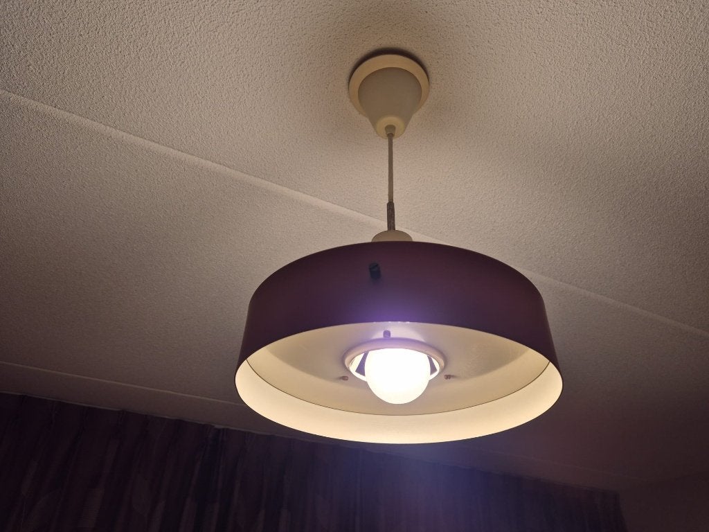 Vintage hanglamp, rood/wit, jaren '60/'70 design, Ophalen