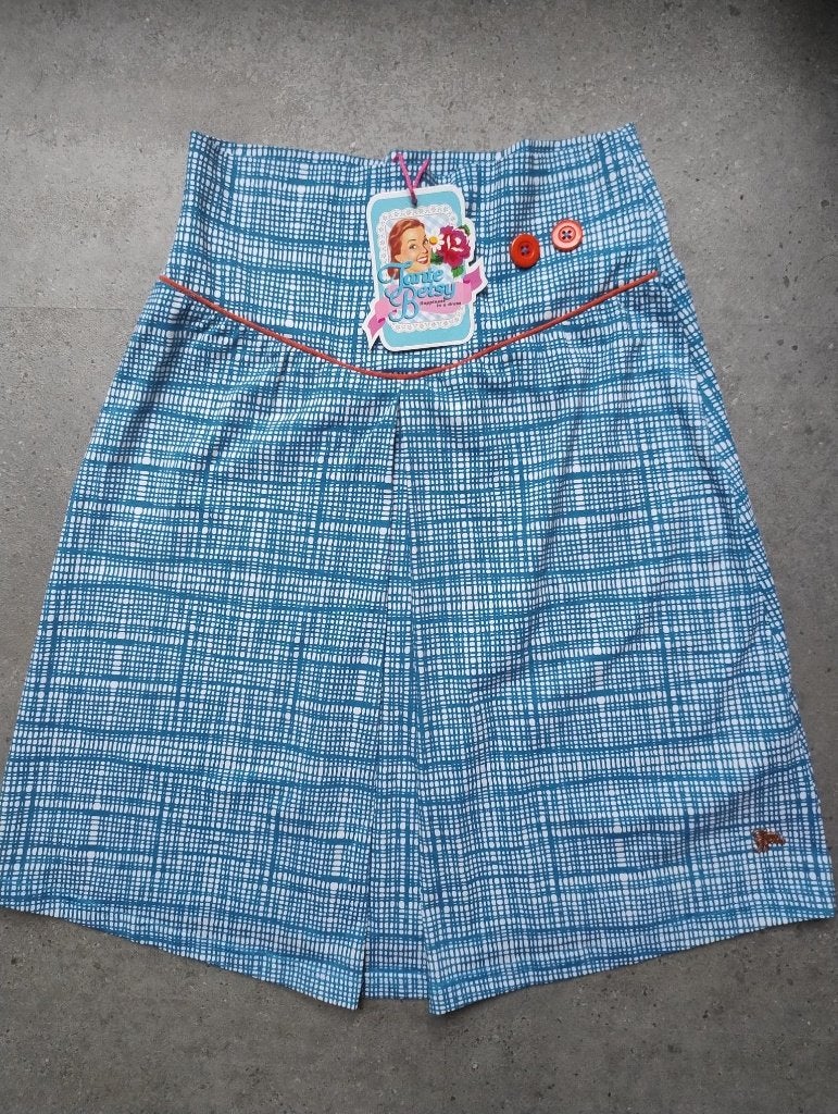 Tante Betsy Rokje met ruitpatroon en oranje details, Maat S, Kleding | Dames, Rokken, Tante Betsy, Blauw, Nieuw, Ophalen of Verzenden