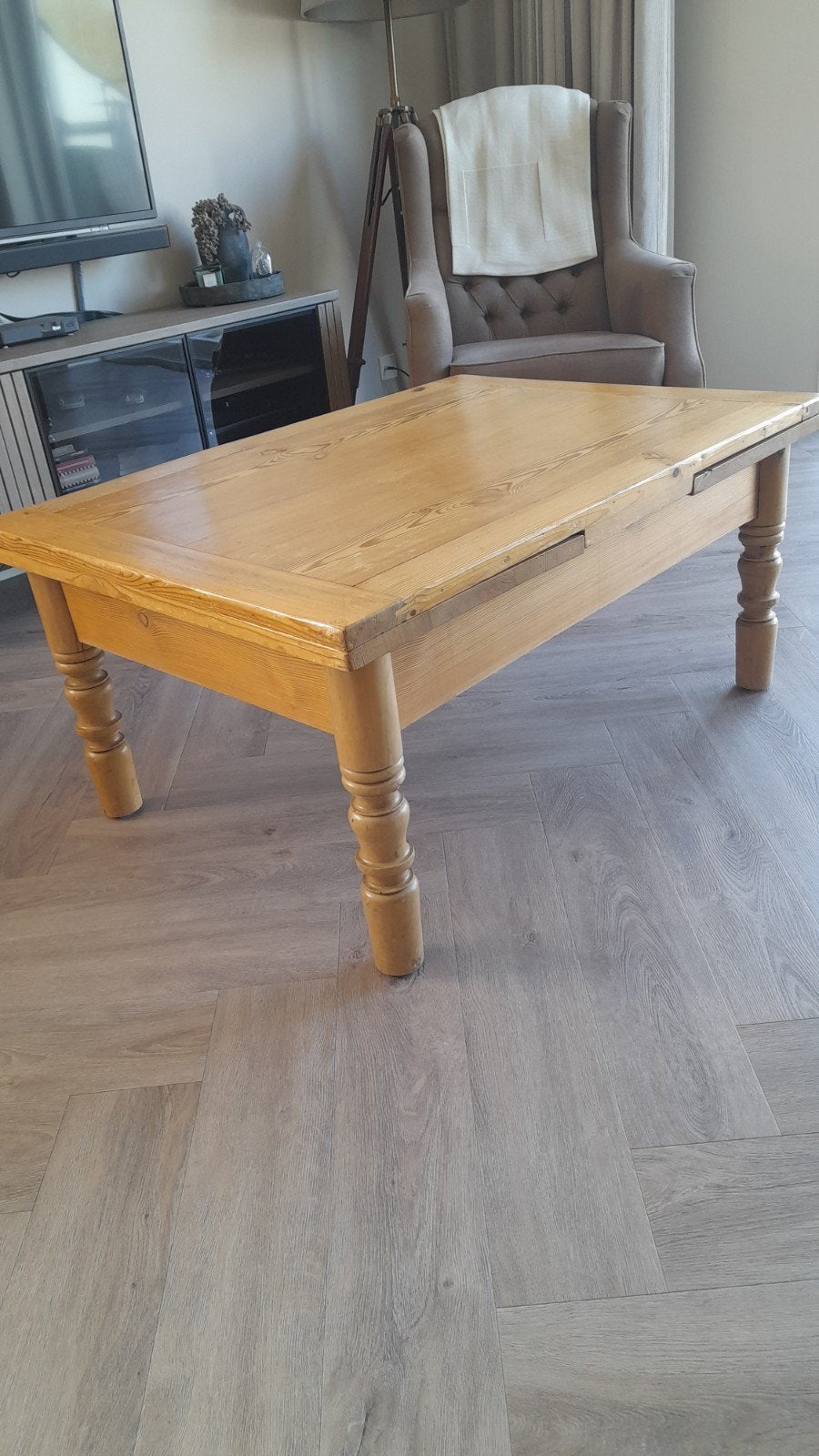 Uitschuifbare Salontafel Grenen - Goede Staat, Ophalen of Verzenden, Zo goed als nieuw, Rechthoekig, Grenenhout