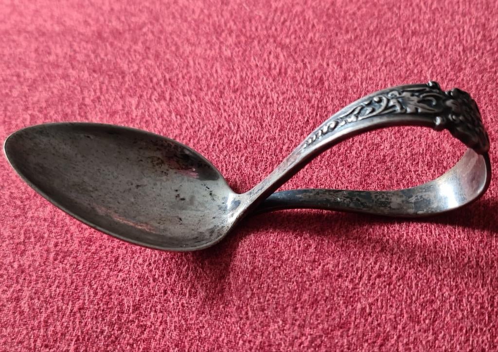 Djokja zilveren  kinderlepel ? Met lotus motief, Ophalen of Verzenden