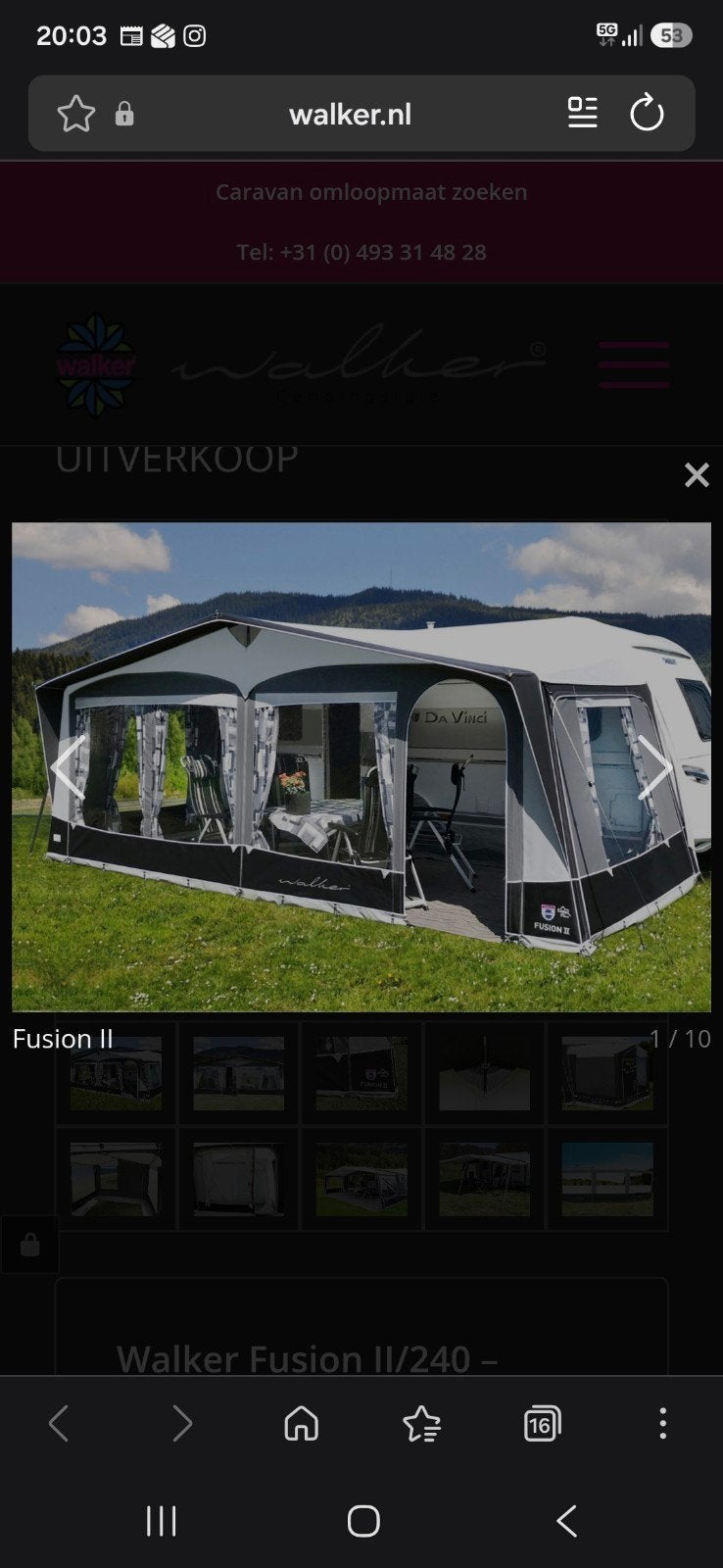 Walker Fusion 2 Voortent  maat 975, Caravans en Kamperen, Ophalen of Verzenden