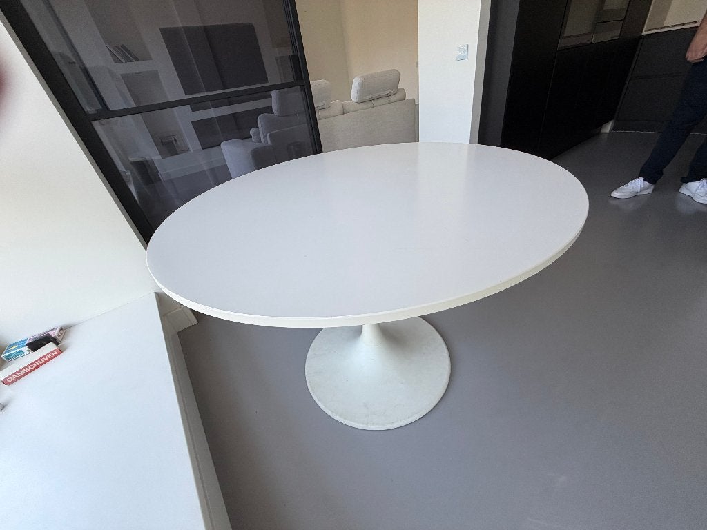 Witte Ronde Tulip Eettafel 103cm (Met Lift/Ophalen) € 110,00, Ophalen, Rond, Zo goed als nieuw, Vier personen