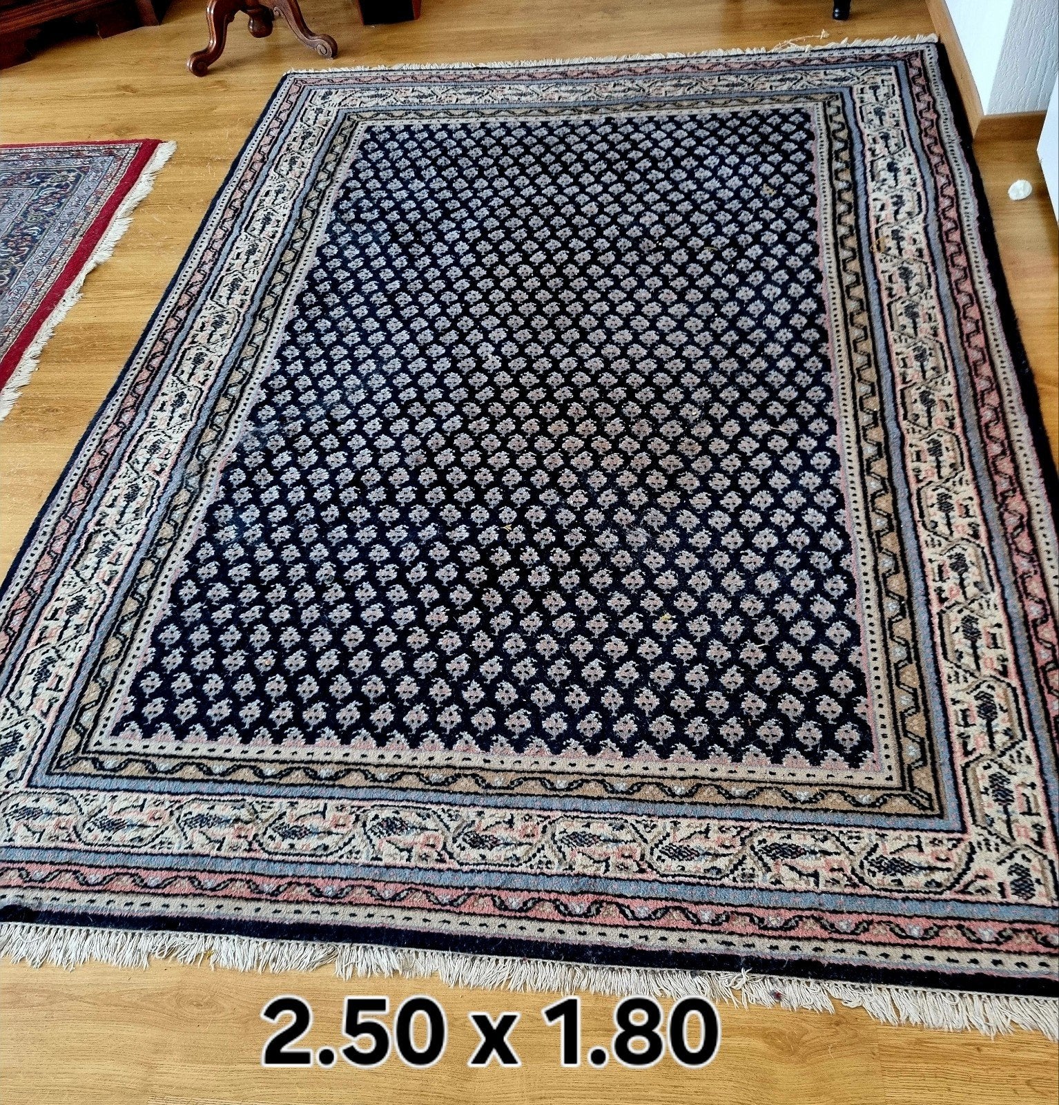 Vintage Perzisch tapijt, 2.50 x 1.80 m, donkerblauw, Ophalen, Gebruikt, Blauw, Perzisch, Vintage, Klassiek