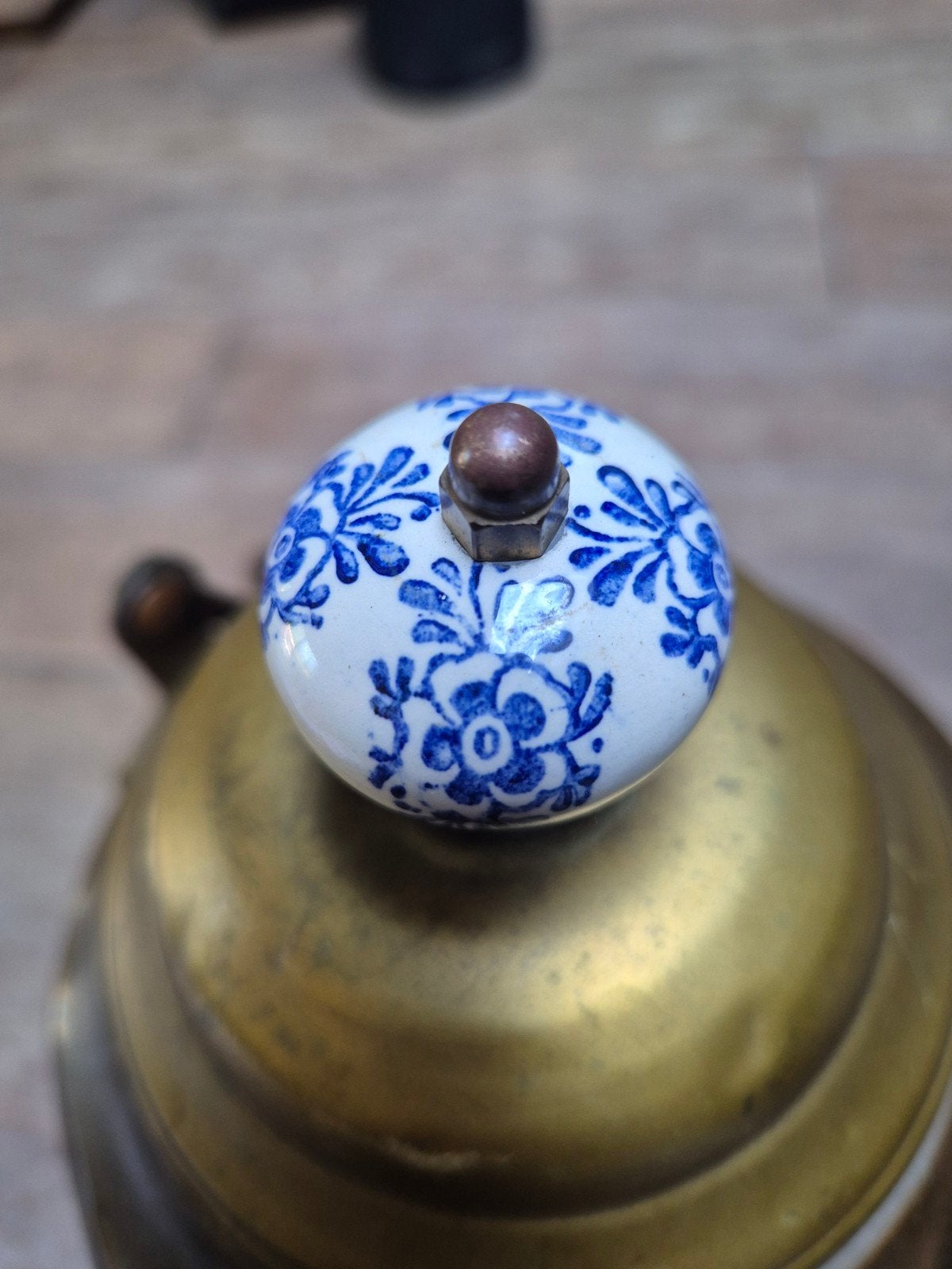 Antieke koperen doofpot met delfsblauwe knop ca. 1820, Antiek en Kunst, Ophalen of Verzenden