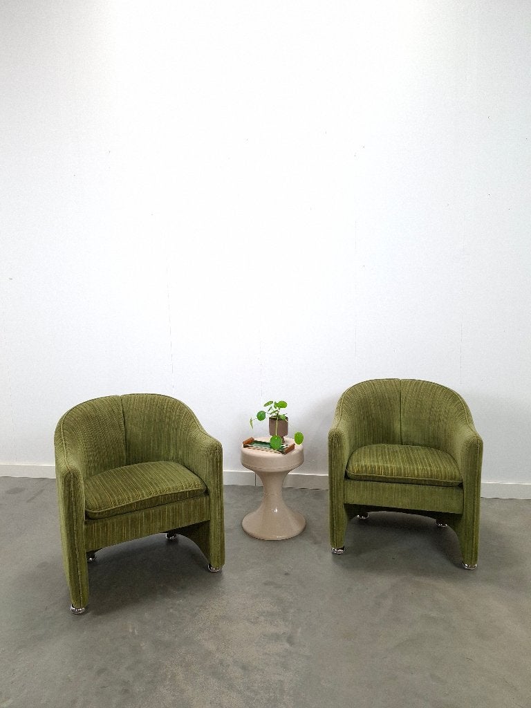 Set groene cocktail stoelen met chromen wielen vintage, Gebruikt, Twee, Overige kleuren, Vintage