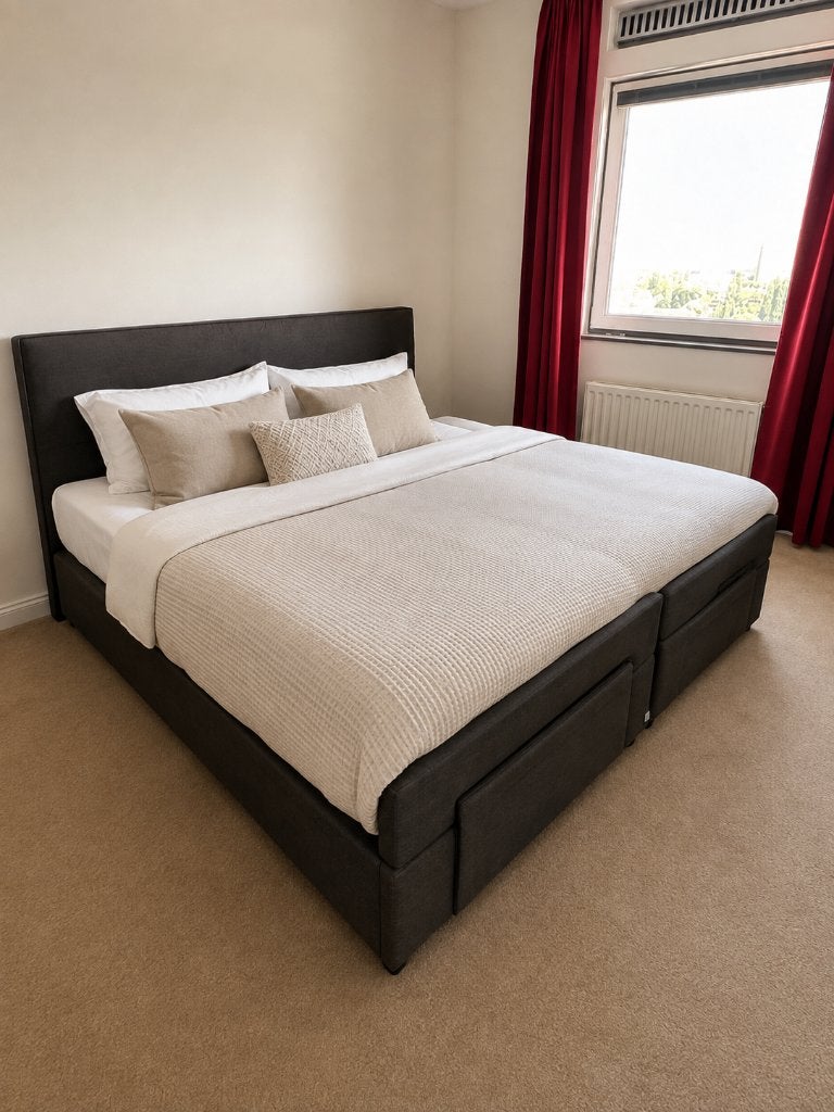 Luxe Auping elektrische boxspring 180x210 + matrassen, Ophalen, 210 cm, Tweepersoons, Zo goed als nieuw