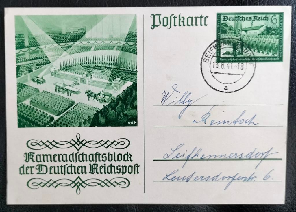Duitse Rijk Postkarte Kameradschaftsblock der Reichspost., Postzegels en Munten, Brieven en Enveloppen | Buitenland, Verzenden