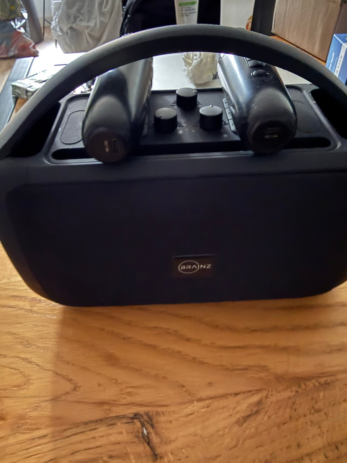 Karaoke Speaker Brainz met 2 Microfoons, Ophalen, Gebruikt, Complete set