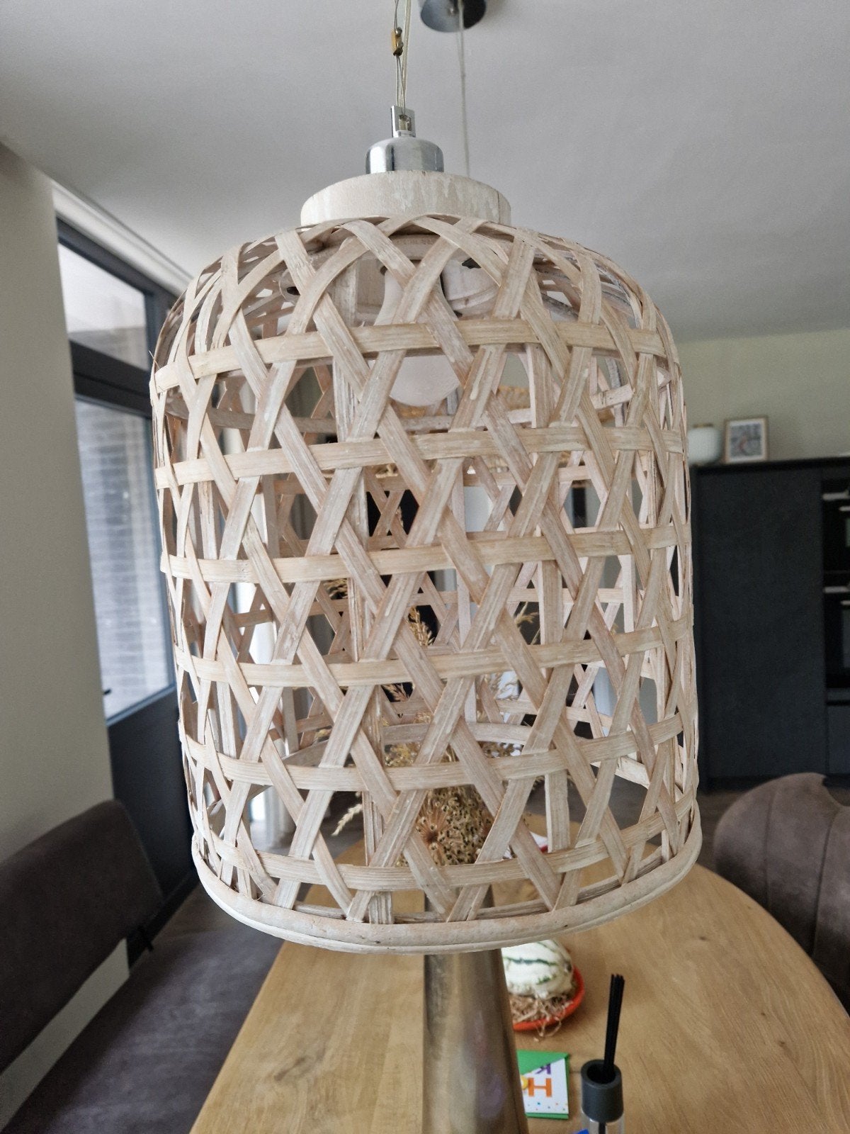 2 Rotan hanglampen met snoer en fitting, Ophalen, Gebruikt, Bohemian, Scandinavisch, Natuurlijk, Natuurlijk materiaal