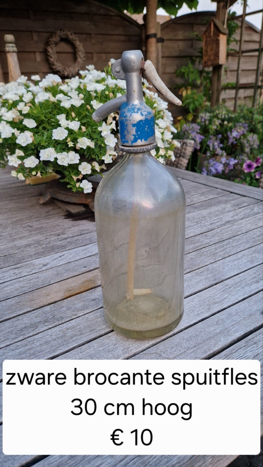 Zware brocante spuitfles - 30 cm hoog, Ophalen of Verzenden