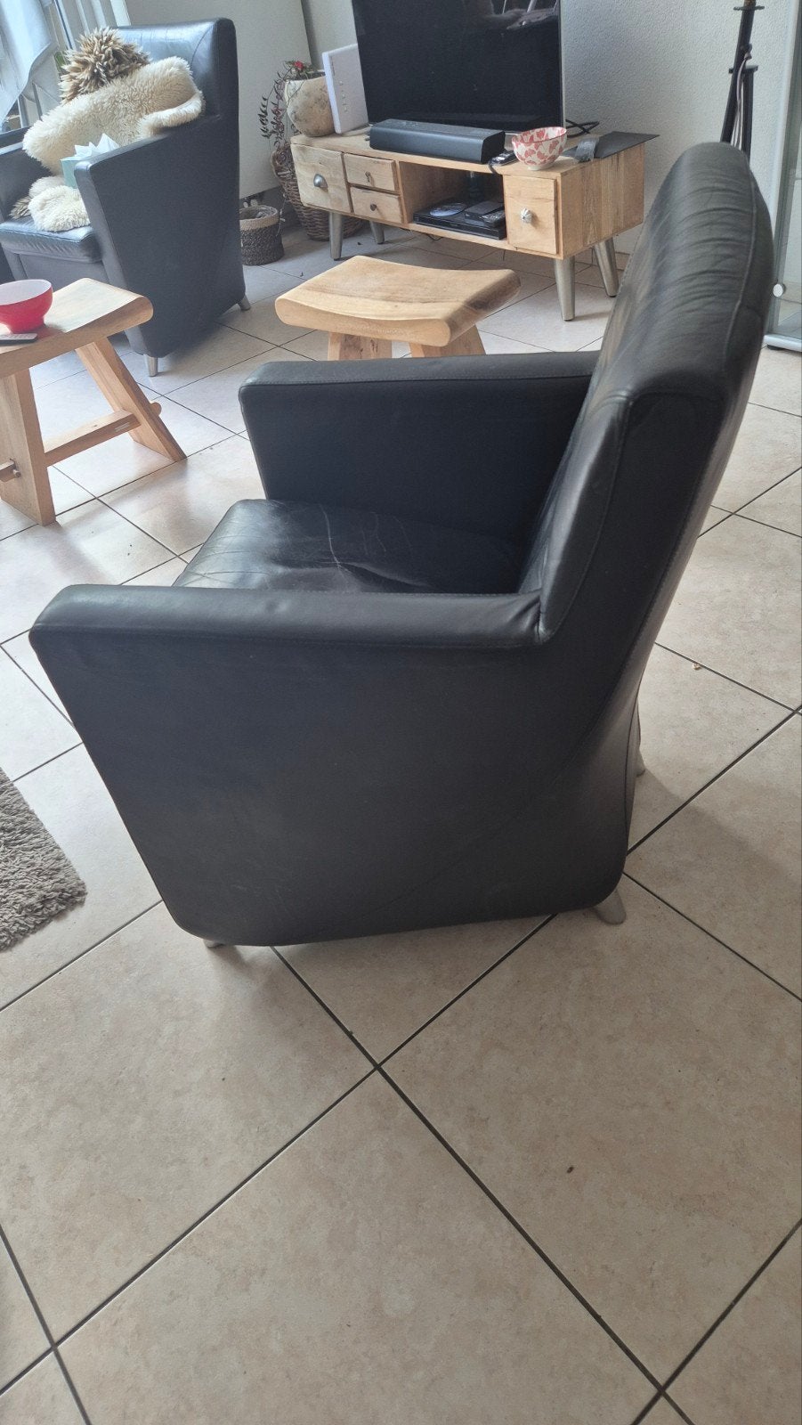 Zwarte Leren Fauteuils,  Leolux Dolcinea, Huis en Inrichting, Fauteuils, Ophalen, Gebruikt, 75 tot 100 cm, Modern