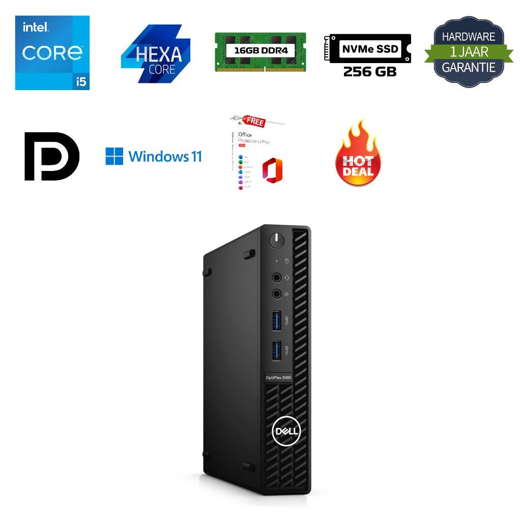 Dell optiplex 3080 i5-10500T 16GB 256GB NVMe Office 2024, Computers en Software, Desktop Pc's, 256 GB, Dell, ., I5-10500T
