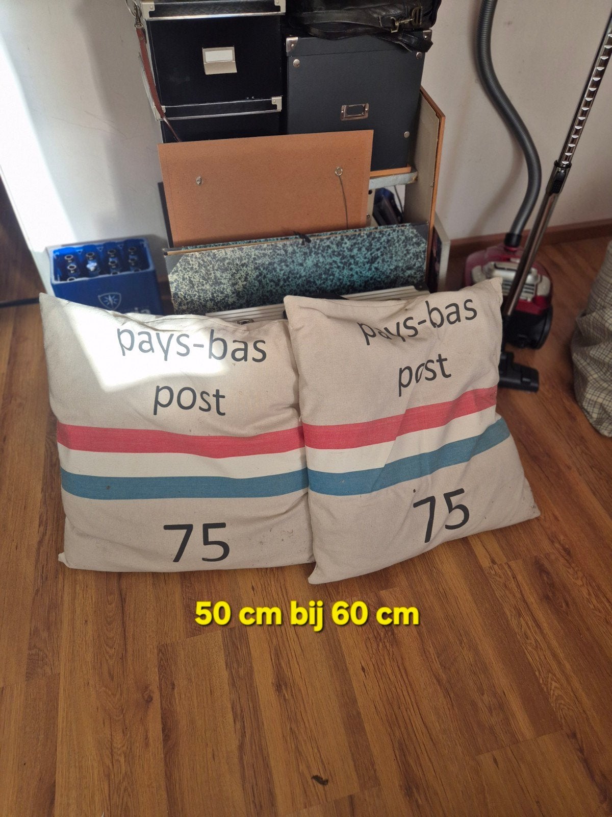 Set van 2 vintage postzak kussens 50x60 cm, Overige merken, Gebruikt, Meerkleurig, Met print