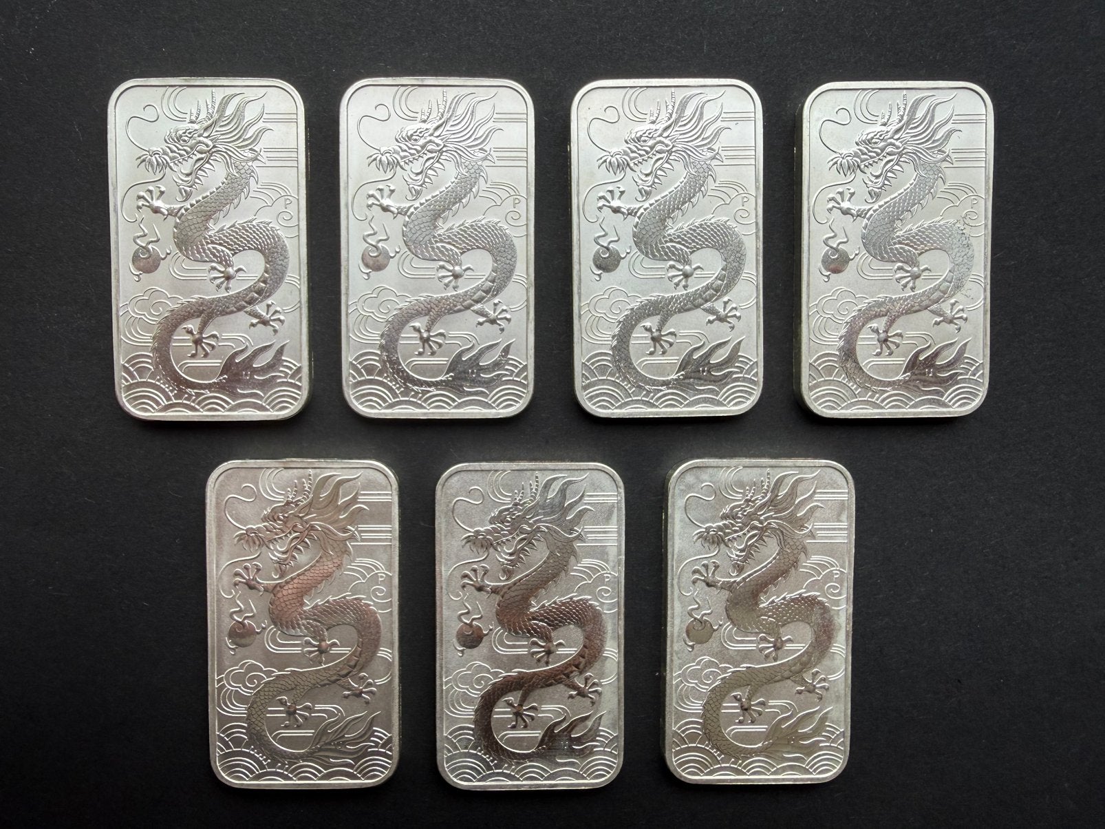 7x 2018 Dragon Rectangle coin 1oz zilver, Ophalen of Verzenden, Zilver