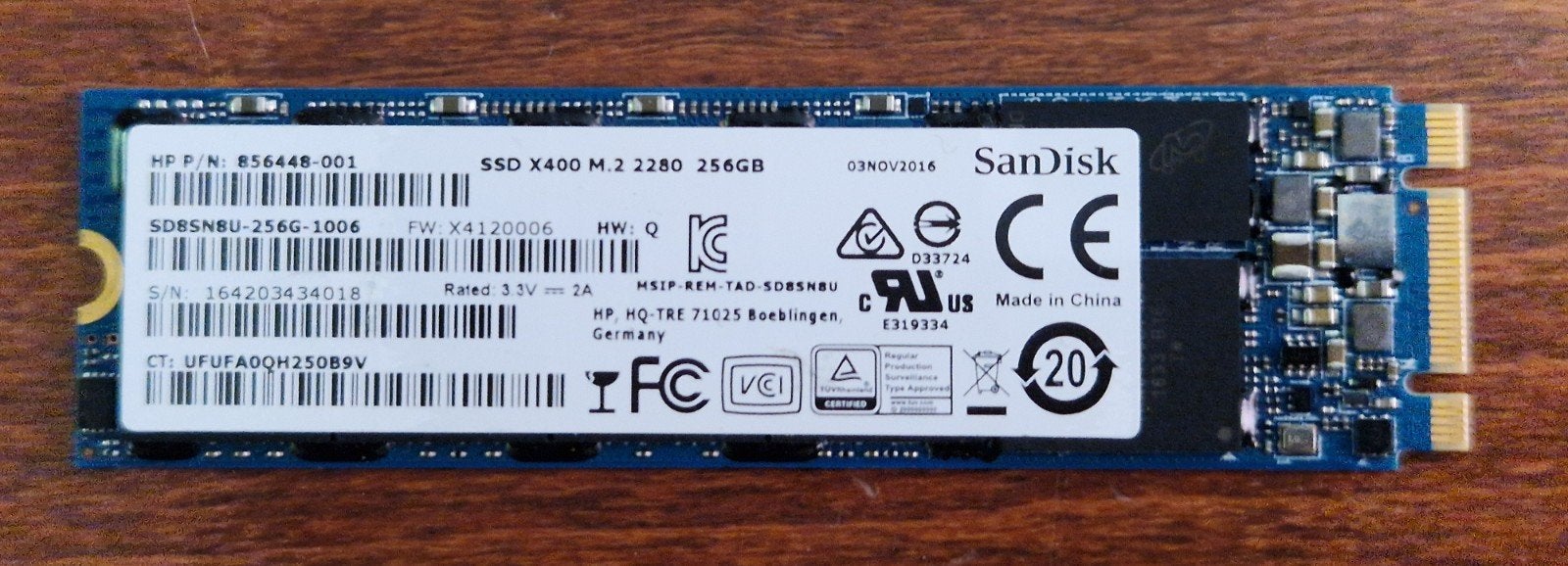 SanDisk SSD X400 M.2 2280 256GB SATA III, Computers en Software, Harde schijven, Intern, Gebruikt, 256GB, Laptop