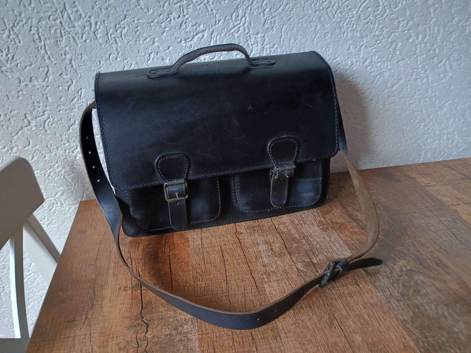 Zwarte leren Ruiter tas - schooltas, Ophalen of Verzenden, Gebruikt, Zwart, Aktetas of Boekentas
