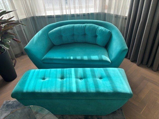 Turquoise Loveseat + Matching Upholstered Bench, Antiek en Kunst, Ophalen of Verzenden
