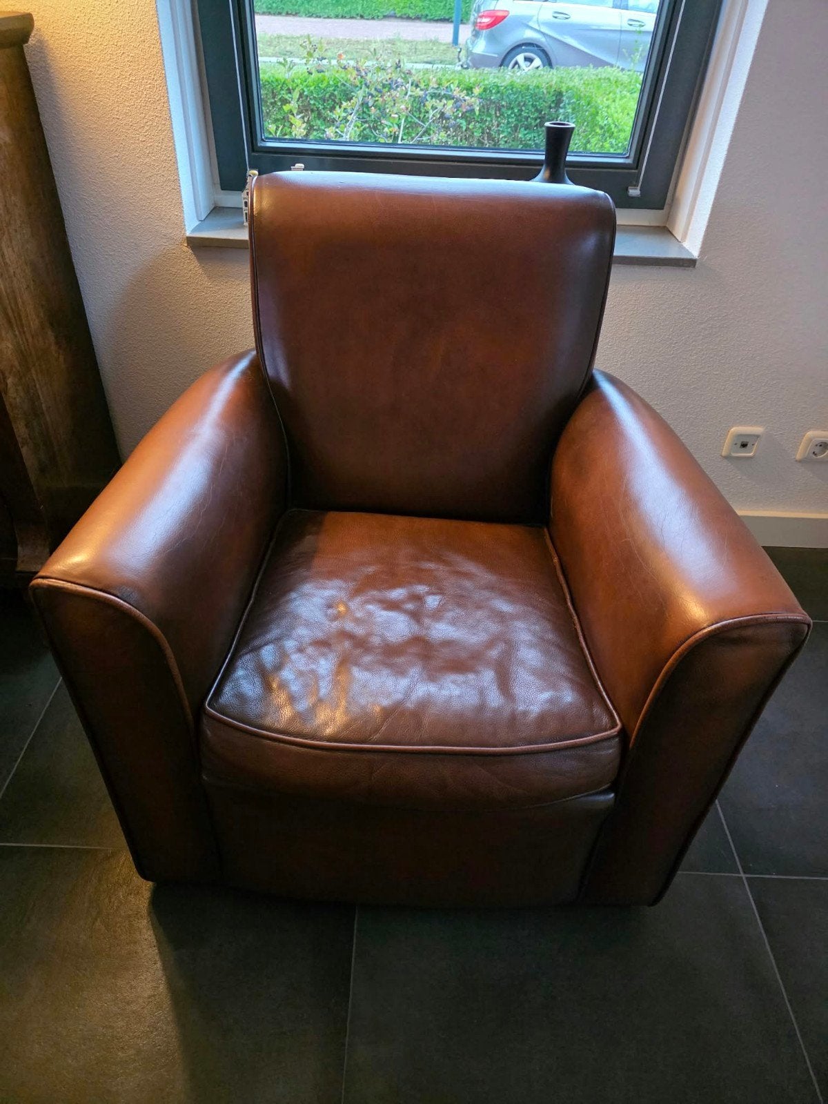 Comfortabele leren fauteuil - Bruin, Ophalen, Gebruikt, Klassiek, Comfortabel, 75 tot 100 cm