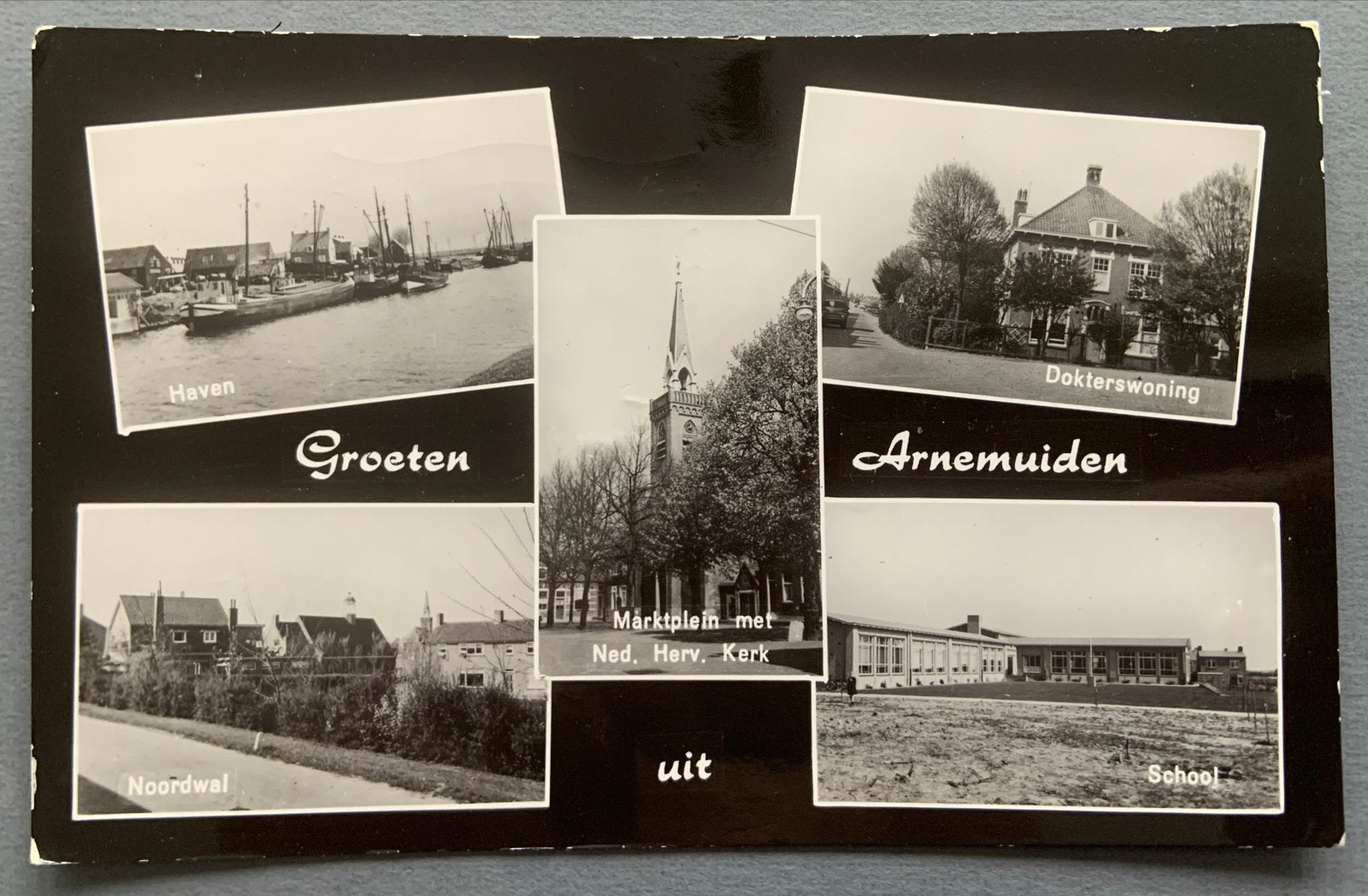 Groeten uit Arnemuiden - Haven, Dokters woning, Kerk,, Verzenden, 1940 tot 1960, Gelopen, Zeeland