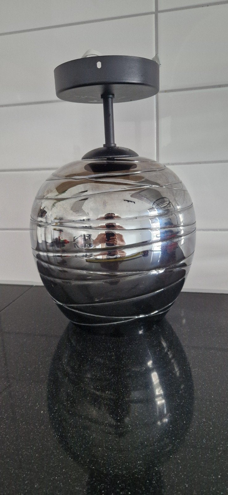 Hanglamp met smokey glazen kap en E27 fitting, Ophalen, Gebruikt, Glas, E27 (groot)