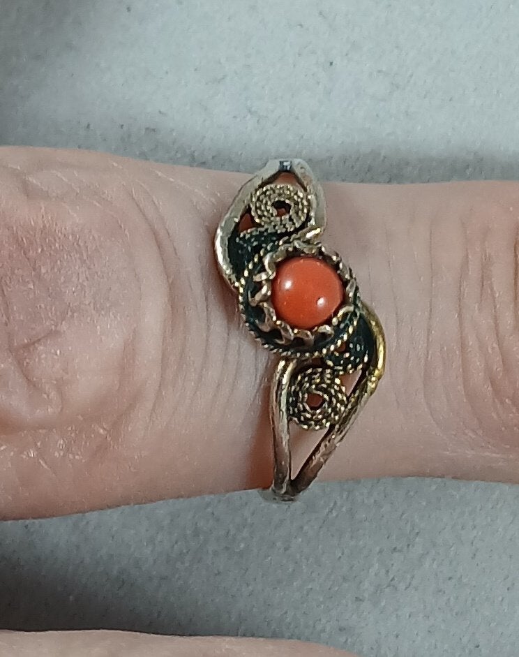 Zilveren filigrain ring 18,2mm met bloedkoraal 925 zilver, 18 tot 19, Gebruikt, https://www.zilverjuwelier.nl/product-categorie/sieraden/ringen/17-mm/