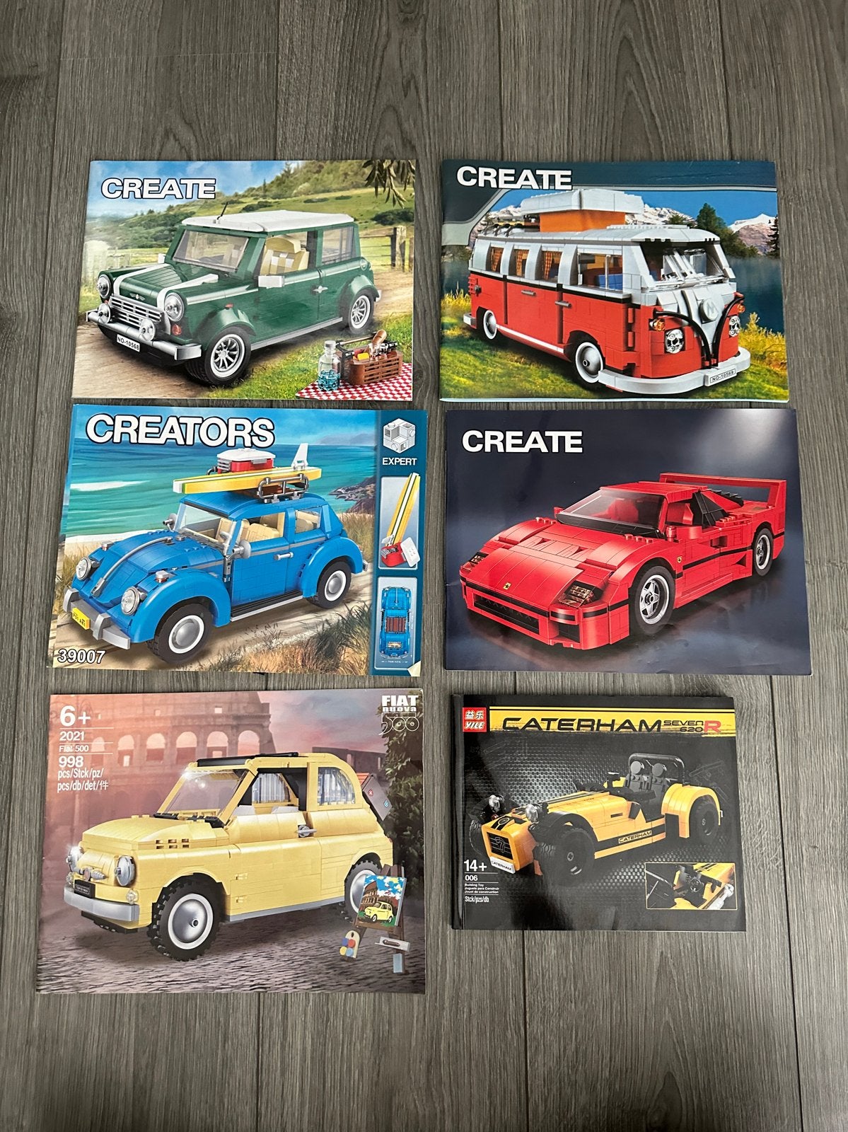 Bouwstenen auto's (Fiat, Kever, Mini, Ferrari, T1, Lotus), Ophalen of Verzenden, Zo goed als nieuw, Overige merken