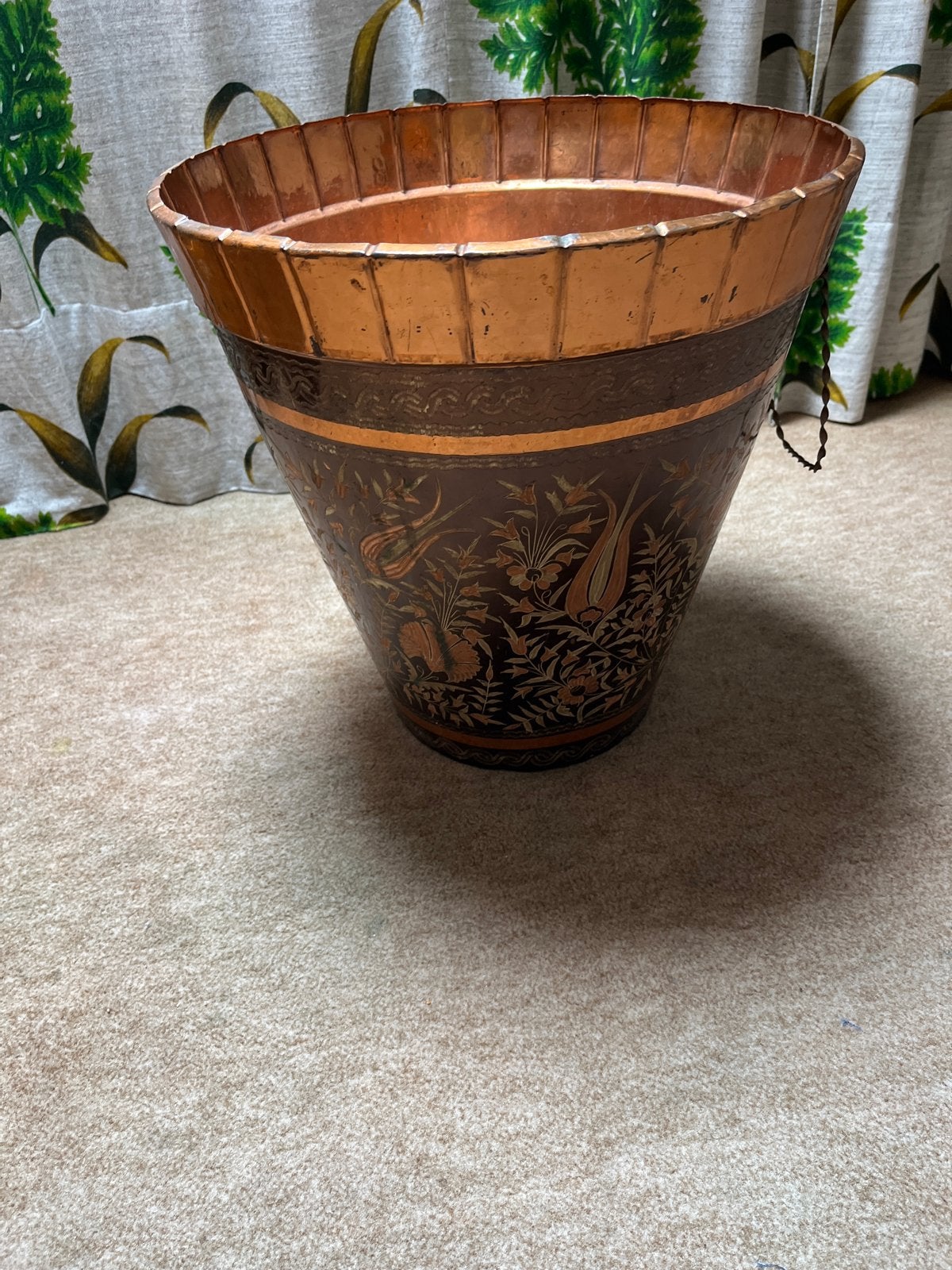 Decoratieve Koperen Emmer met Oosterse Versieringen, Antiek en Kunst, Ophalen, Koper