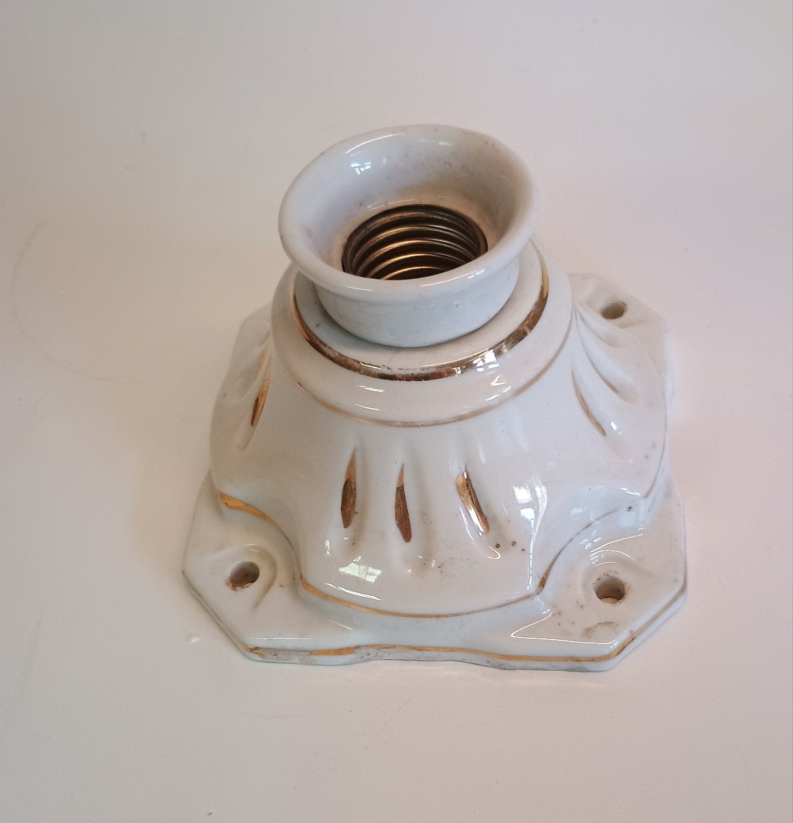 Vintage porseleinen plafondlamp fitting met gouden details, Ophalen of Verzenden