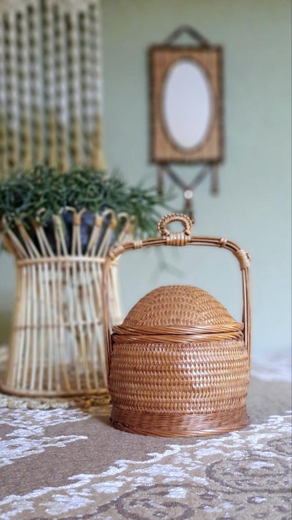Vintage Chinese wedding basket trouwmand bamboe rotan, Ophalen of Verzenden