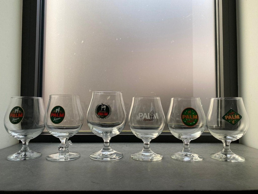 set van 6 verschillende Palm bokalen, Ophalen of Verzenden, Zo goed als nieuw, Glas of Glazen, Palm