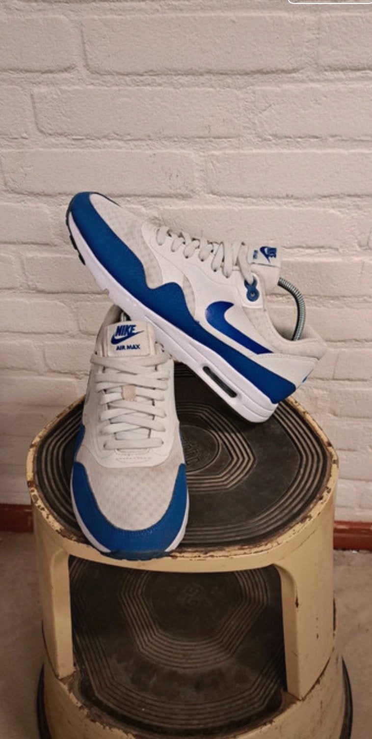 Nike Air Max 1 Wit Blauw - Maat 40, Ophalen of Verzenden, Zo goed als nieuw, Wit, Sneakers of Gympen