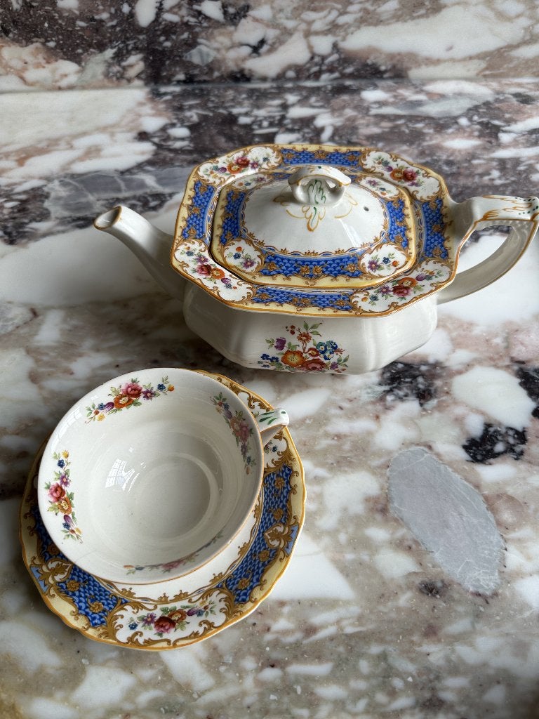 Theepot met 4 kopjes met schotels, Alfred Meakin, Harmony, Antiek en Kunst, Ophalen of Verzenden