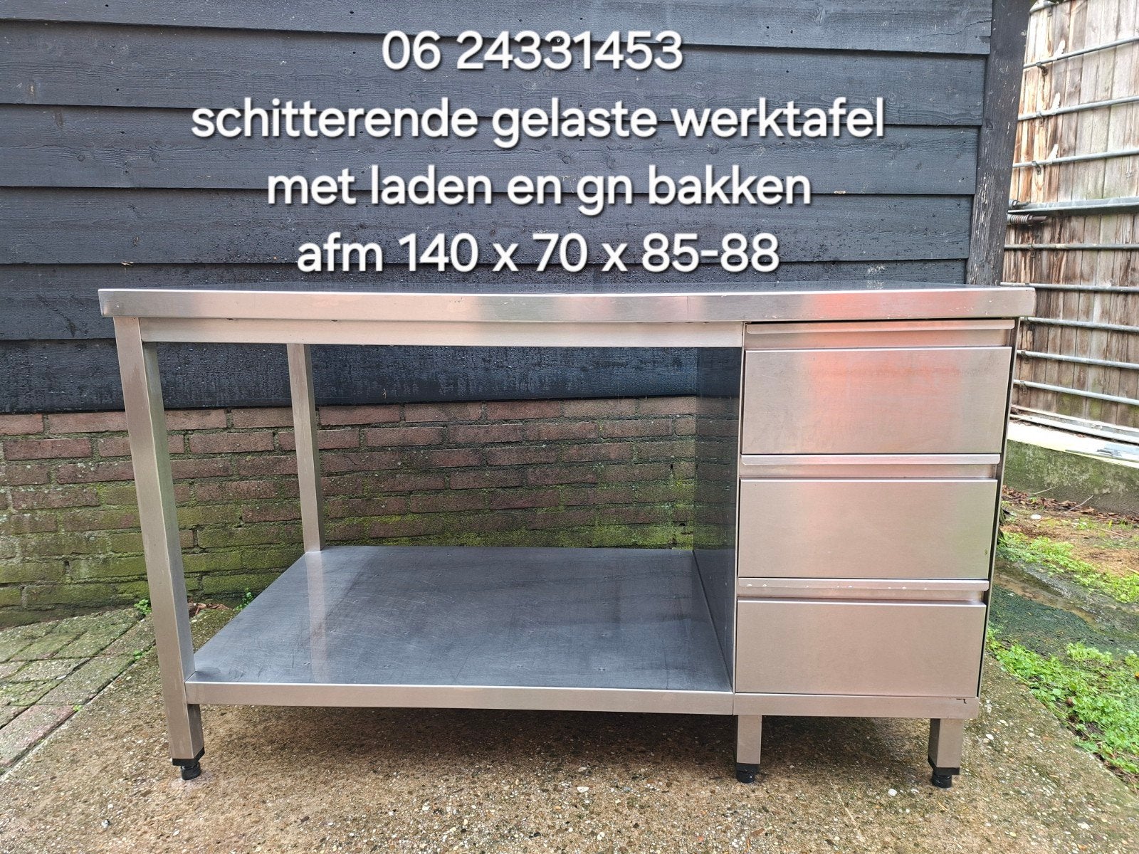 in topstaat verkerende rvs werktafel met laden, Ophalen, 100 tot 150 cm, Zo goed als nieuw, Minder dan 100 cm