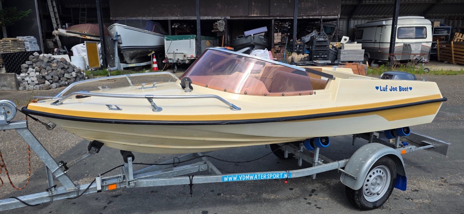 Te koop Placom 360 nu met trailer. Een goed onderhouden set!, Watersport en Boten, Speedboten, Ophalen, Gebruikt, Viertaktmotor