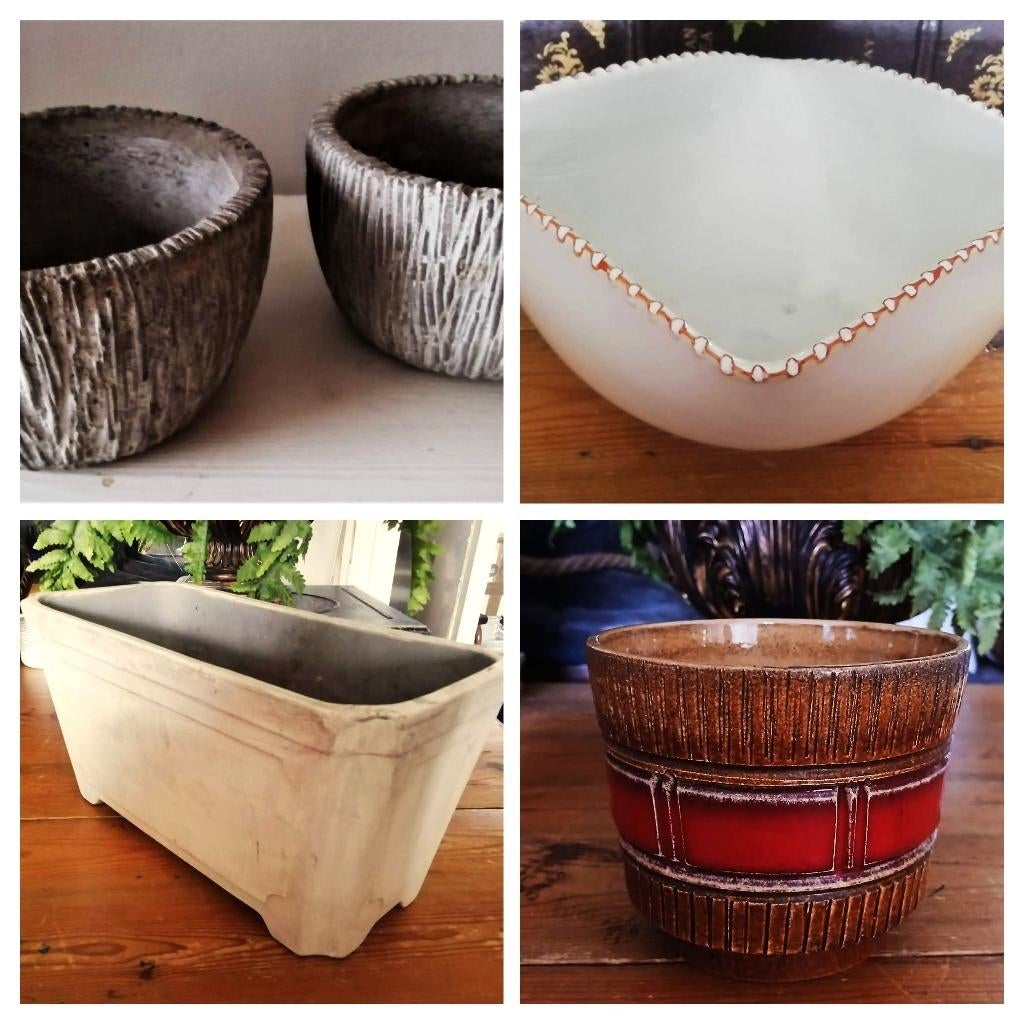 Diverse vintage retro bloempotten berkenbast cactus rood, Verzamelen, Retro, Huis en Inrichting, Ophalen of Verzenden