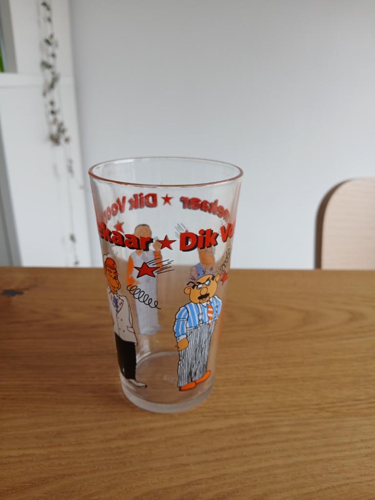 Vintage Andre van Duin - Dik Voormekaar Show drinkglas, Glas of Glazen, Gebruikt, Ophalen of Verzenden, Glas