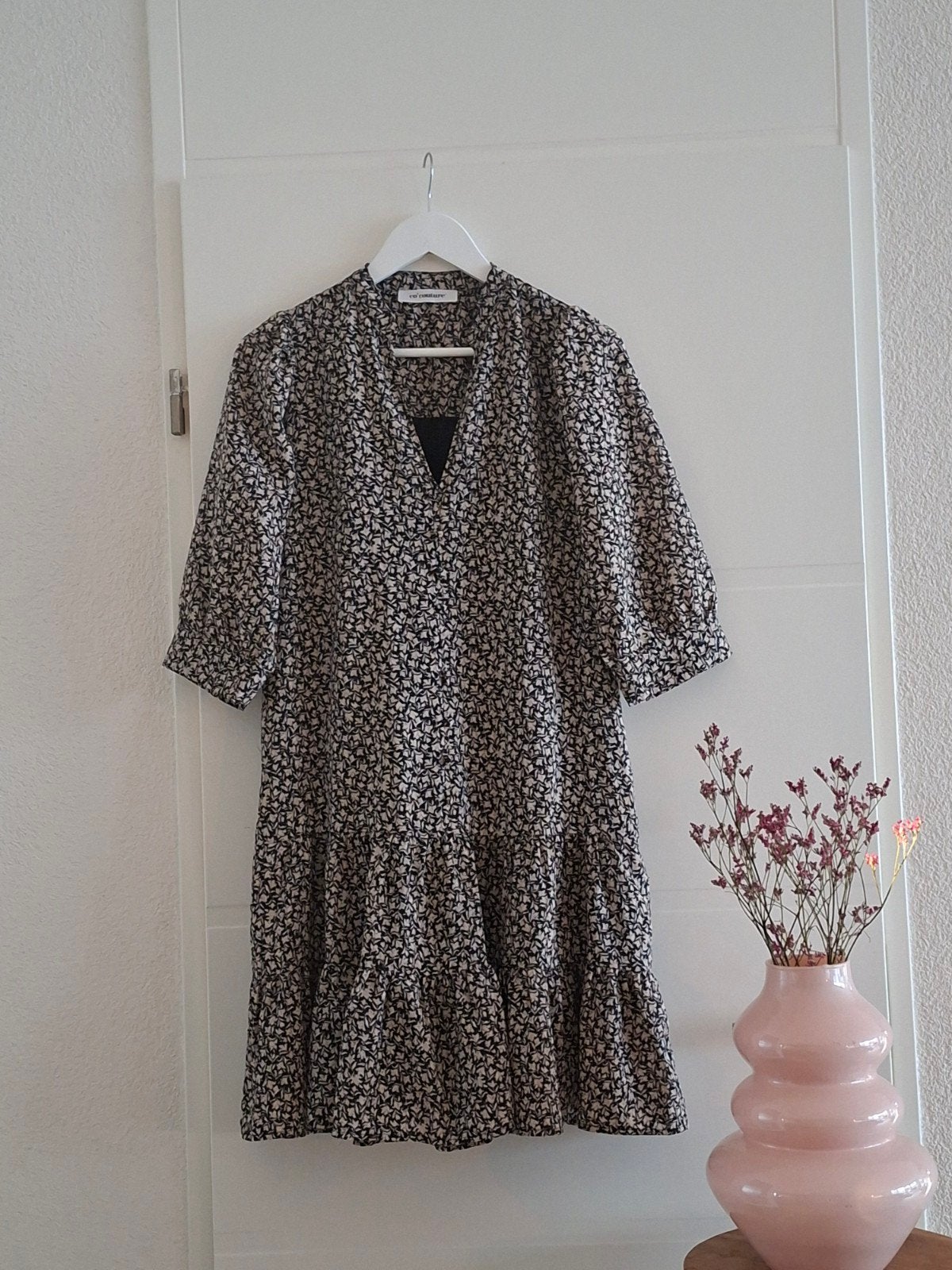 Co'Couture jurk S | Viscose | Taupe/zwart | Boho festival, Kleding | Dames, Jurken, Meerkleurig, Co'couture, Ophalen of Verzenden
