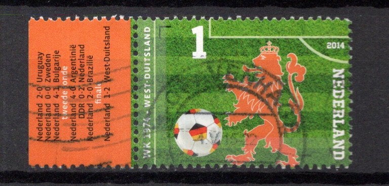 gestempelde zegel. Jaar 2014: WK voetbal met tab, Ophalen of Verzenden, Na 1940, Gestempeld